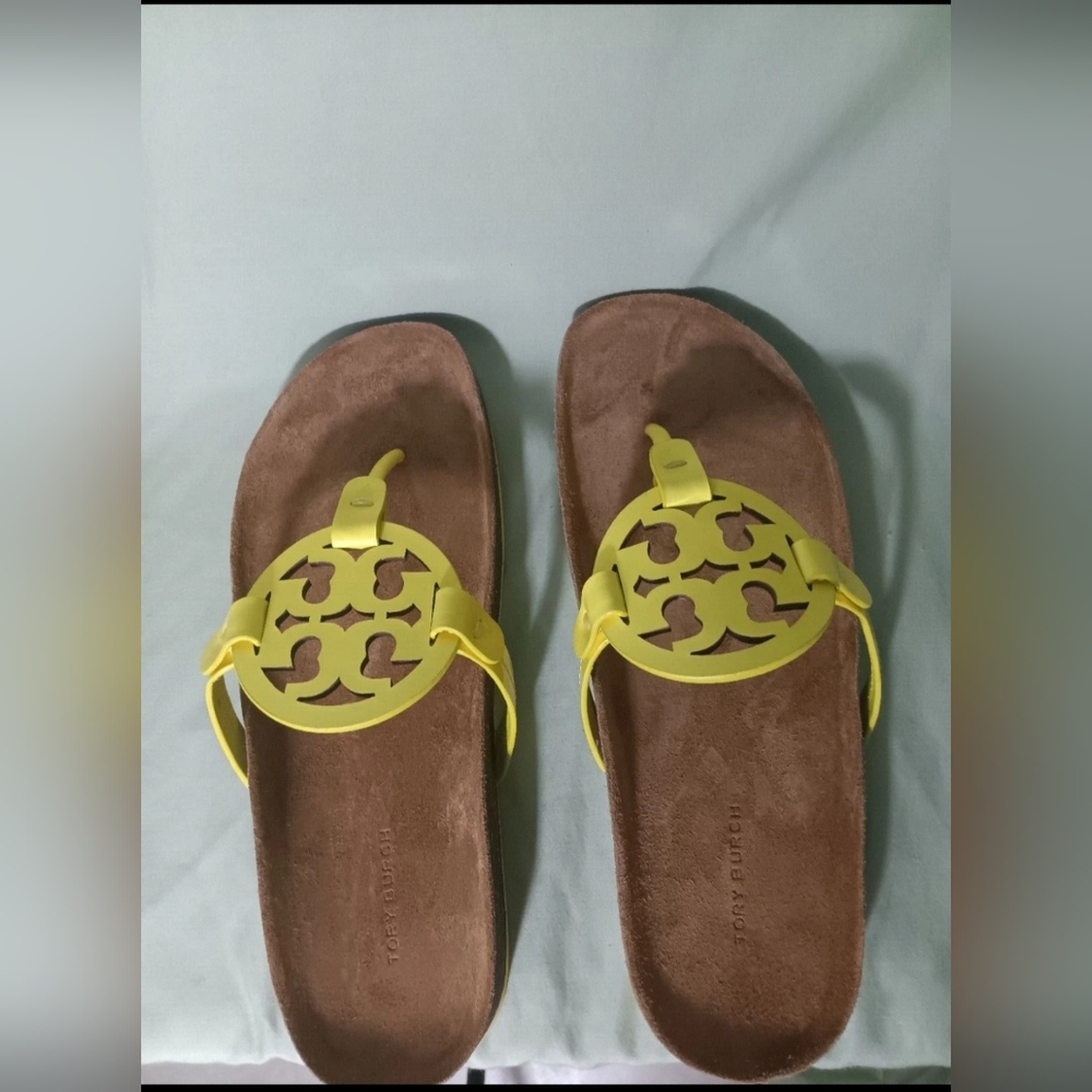 Tory Burch Women’s 9 Miller Cloud Yellow Leather Cork Sandals NIB
